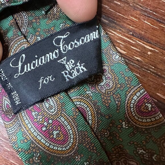 Vintage Luciano Toscanini Green Paisley Silk Tie 3" Wide Classic Mens Necktie - Picture 4 of 13